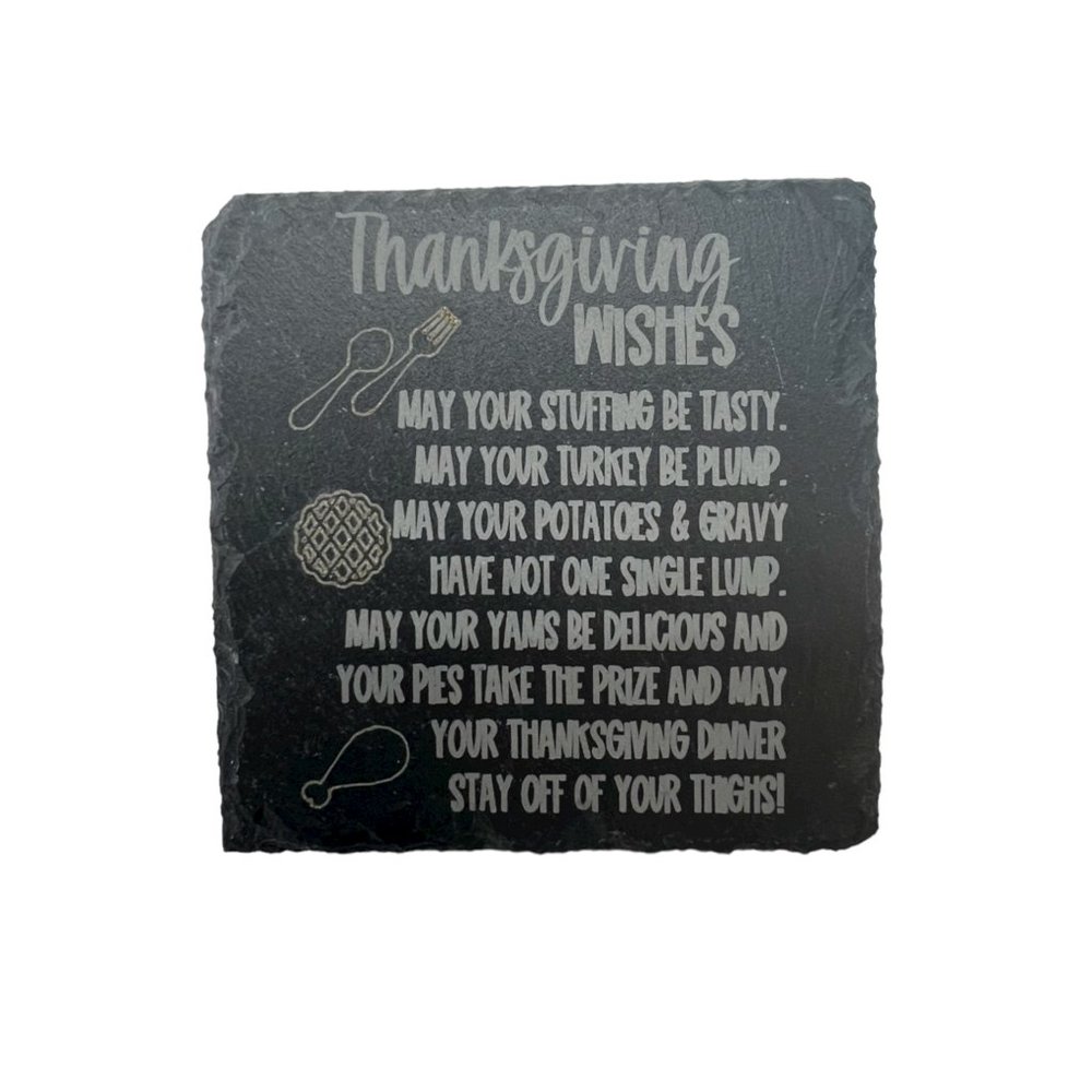Thanksgiving Wishes Square Slate Coasters - Pack of 4